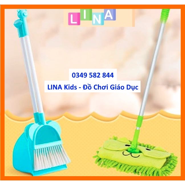 Bộ chổi hót rác và cây lau nhà cho bé (mẫu con mèo - cho bé từ 3 tuổi)