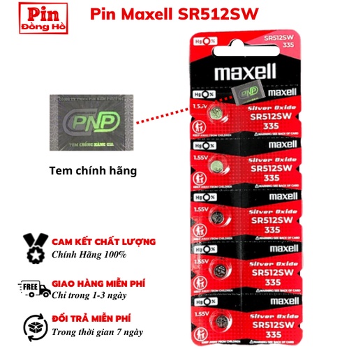 Pin 512 Maxell SR512SW 1 vỉ 5 viên. Pin sr512 dùng cho cmos, thiết bị điện tử, pin đồng hồ, đồ chơi, ....