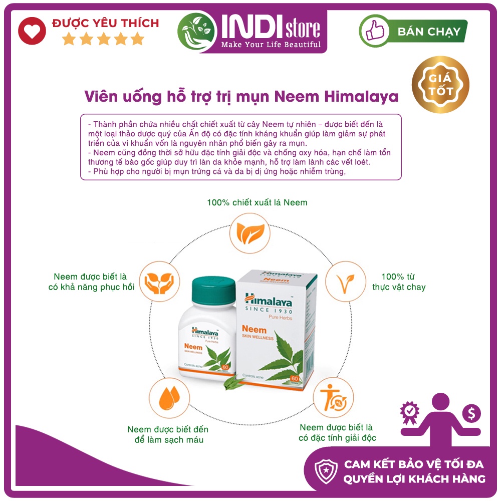 Viên uống hỗ trợ trị mụn Neem Himalaya