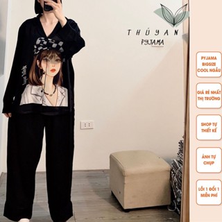 Bộ Pyjama bigsize mũ kẻ tay dài mặc nhà giá rẻ chất lụa Mango ko nhăn dành cho nữ, mẹ bầu 60 -90kg