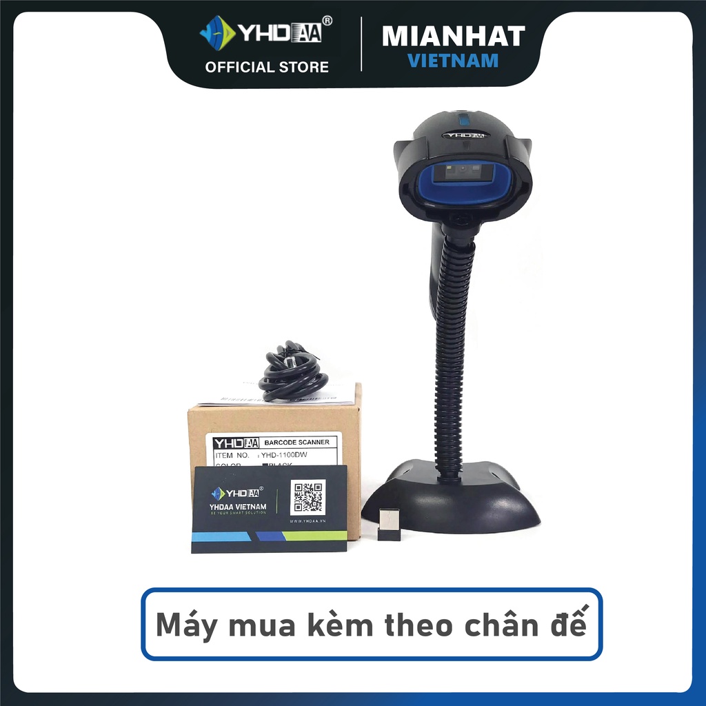 Máy bắn mã vạch không dây YHD 1100DW đọc mã vạch Barcode 1D Qrcode 2D kết nối USB dùng trên Máy tính