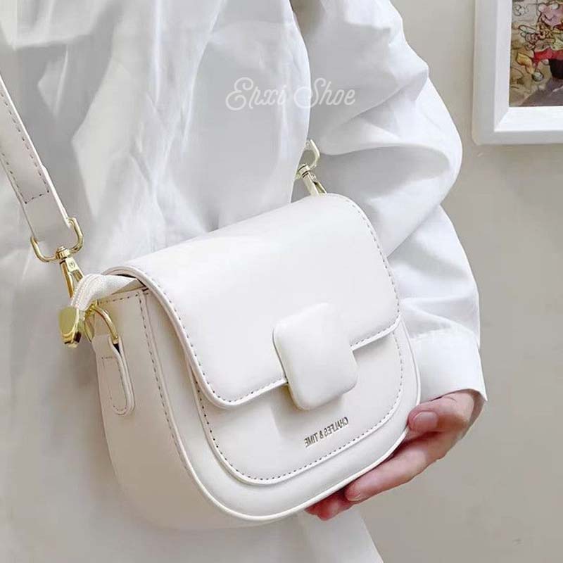 Oeteo Túi Đeo Chéo Hình Vuông Nhỏ Có Nút Gài Từ Tính Màu Đen Thời Trang Cho Nữ