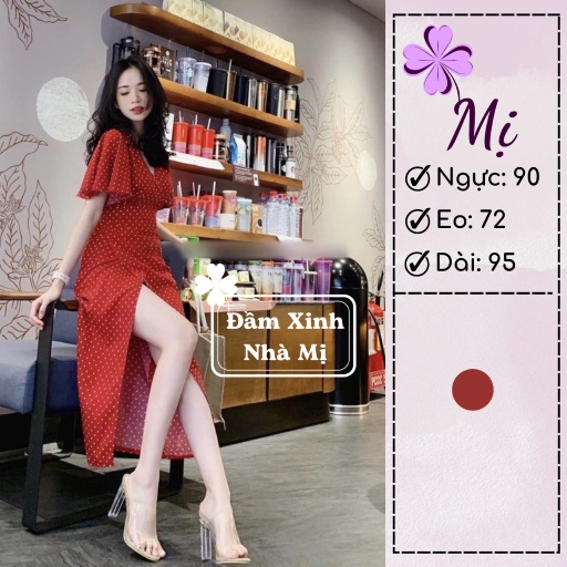 (Hình Thật) Đầm Xinh Dạo Phố Cổ Tim Ống Tay Cánh Tiên Trẻ Trung, Đầm Đi Chơi Họa Tiết Chấm Bi Xẻ Tà Phối Dây Thắt Eo Màu