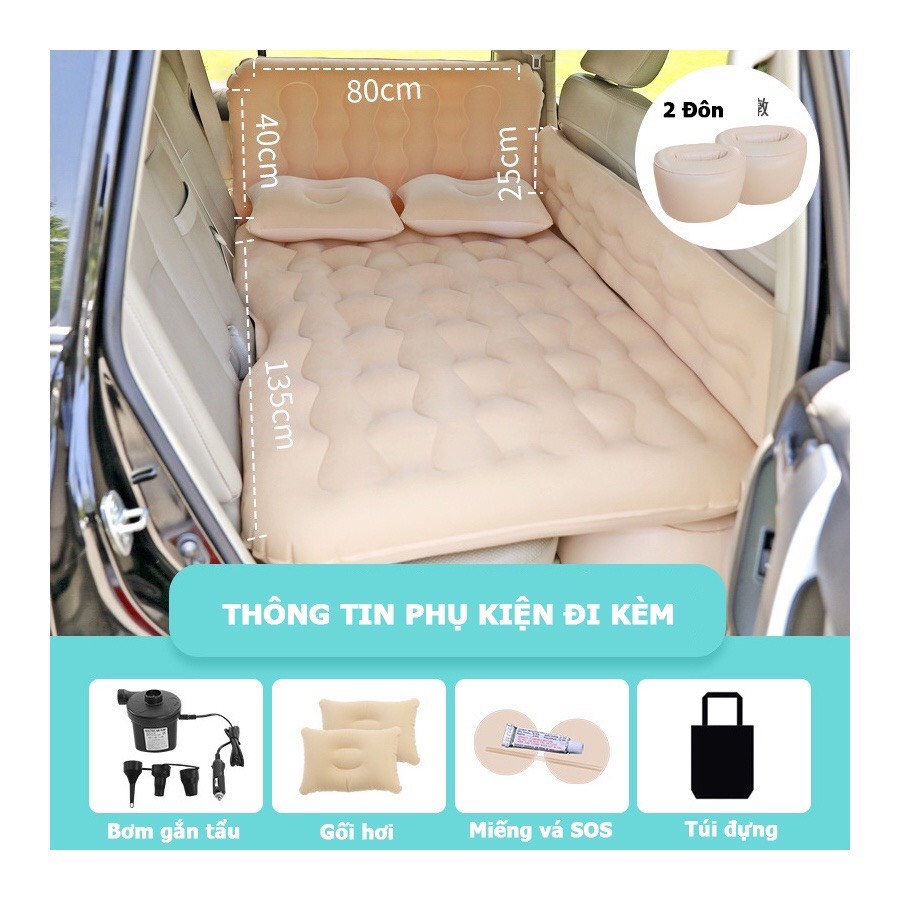 Nệm Hơi Ô Tô Tiện Dụng Cao Cấp PHIÊN BẢN MỚI cho Xe Hơi 4 đến 7 chỗ (vải nhung, chân nệm rời, tựa lưng, chặn trẻ em)