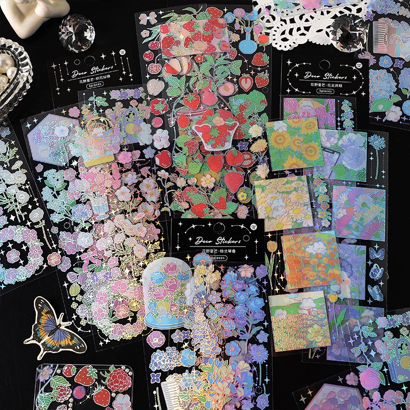 Bộ 3 Tấm Sticker Bạc Dán Trang Trí Hình Hoa Quả Dễ Thương