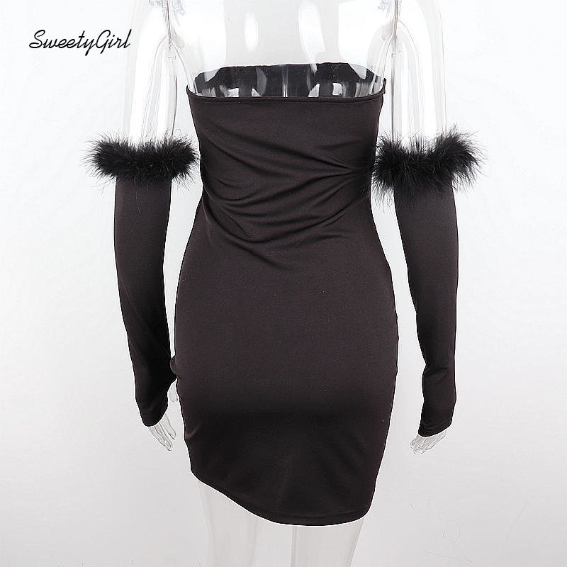 Đầm Lông Xù Màu Đen Trễ Vai Ôm Eo Gợi Cảm Thời Trang 2022 Cho Bạn Gái