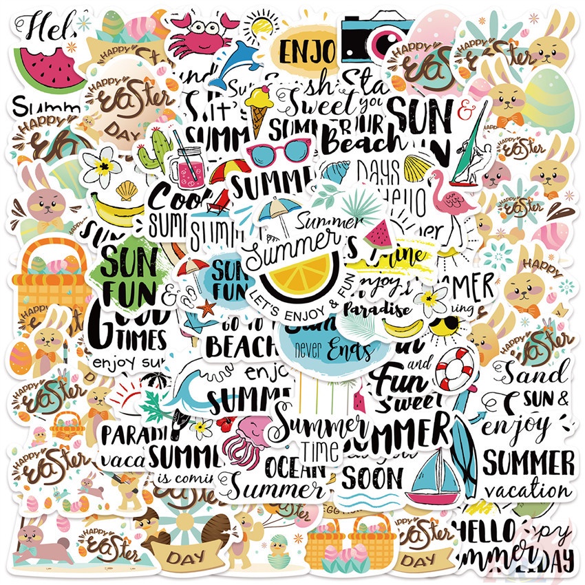 ❉ Sticker Dán Trang Trí Hình Bãi Biển Mùa Hè Series 01 ❉ Bộ 55 Sticker Chống Thấm Nước Họa Tiết Doodle Hợp Thời Trang
