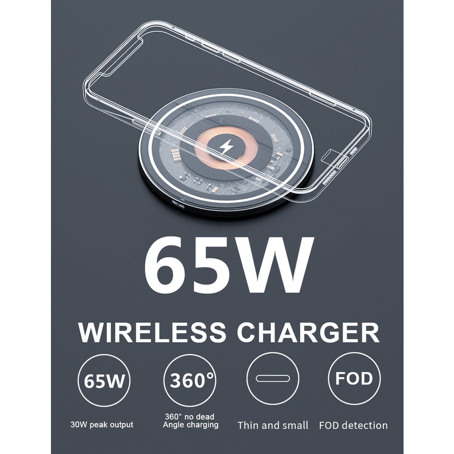 Đế Sạc Nhanh Không Dây 65W Cho iPhone 14 13 12 11 Pro Max Samsung Galaxy Note Xiaomi Qi
