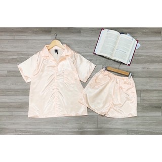 Bộ Pijama đùi lụa phi bóng freesize<60kg