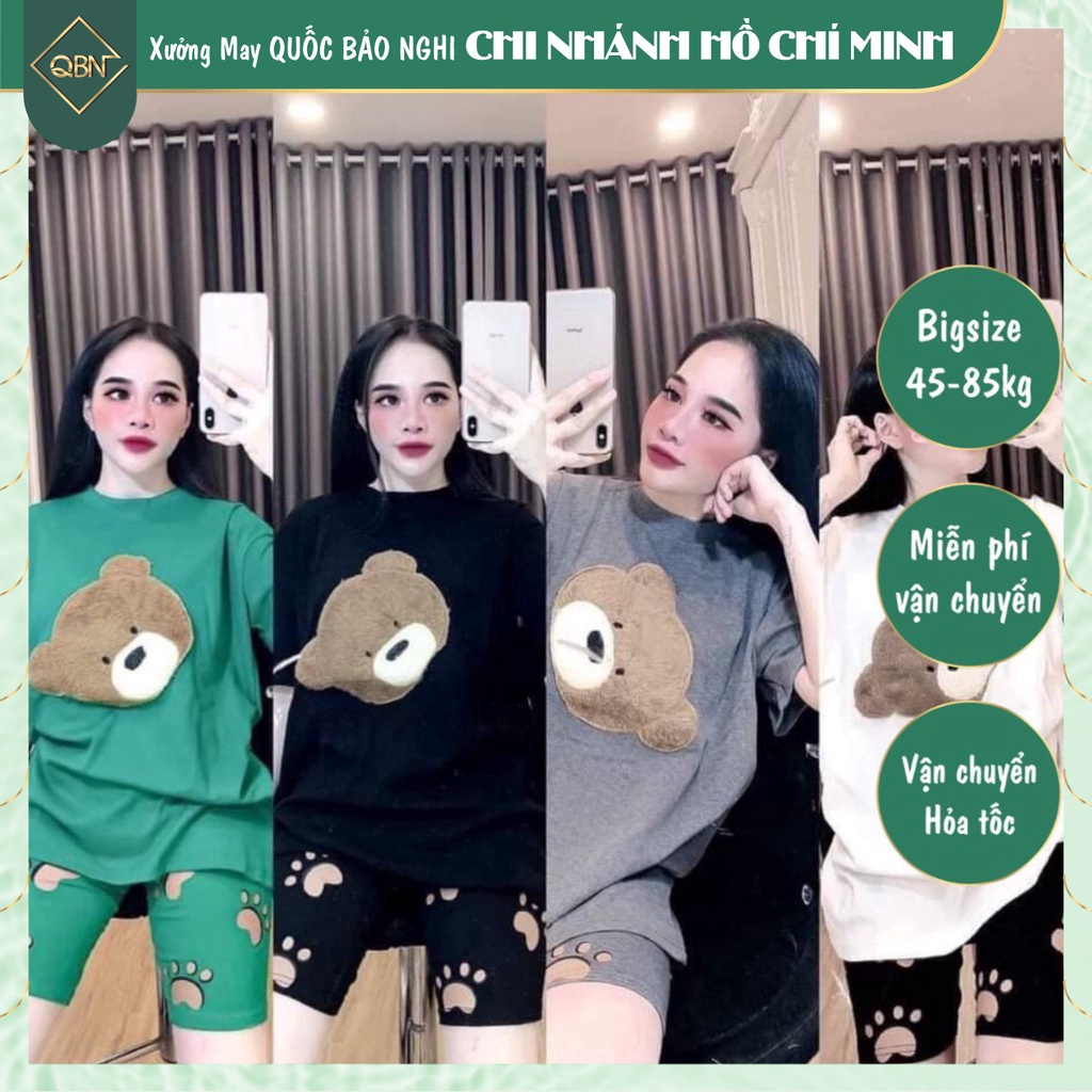 Đồ Bộ Lửng Đồ Bộ Mặc Nhà Cute Gấu Thêu In Chân, Set Bộ Mặc Mát, Chất Vải Mịn ( Ảnh Thật )