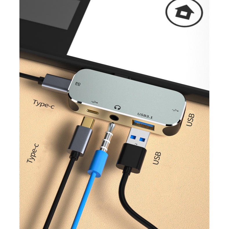 Bộ chia usb type-c ra usb, âm thanh, sạc pd cho điện thoại, máy tính bảng, laptop, Táo - Hồ Phạm