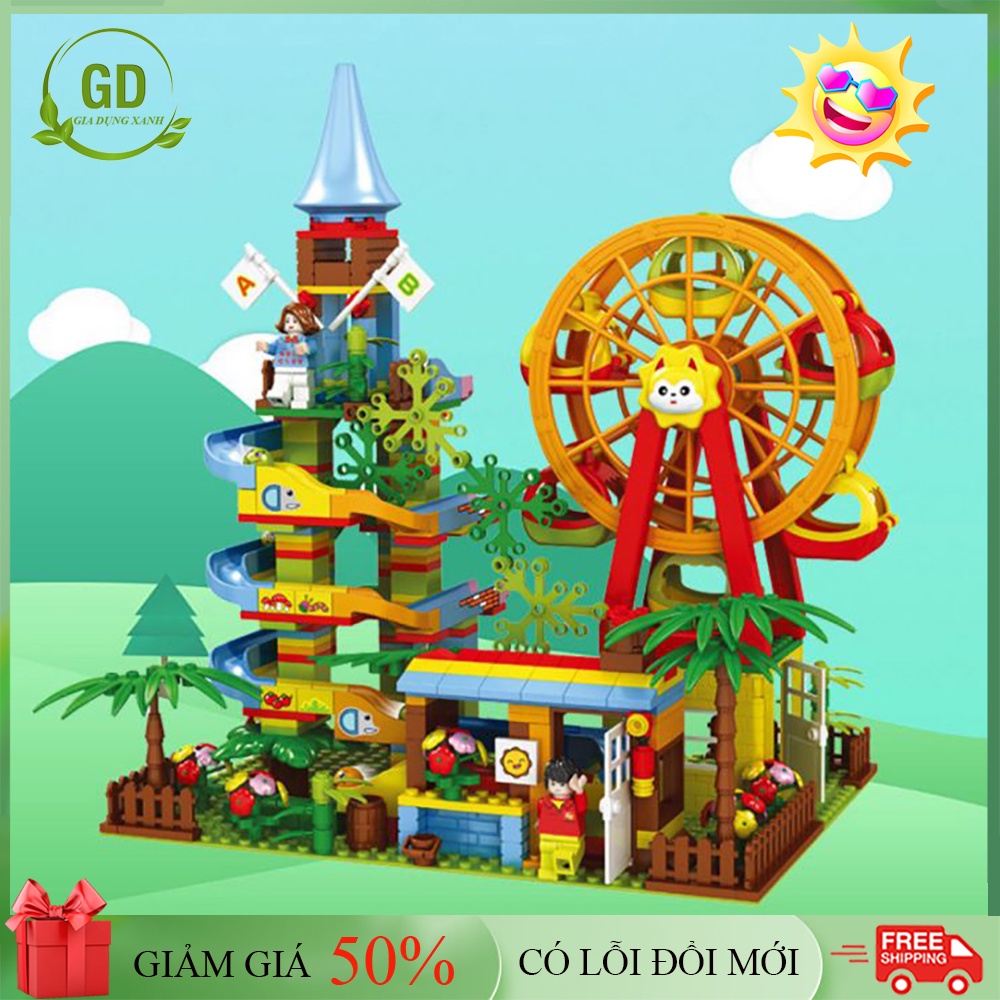Đồ chơi xếp hình tháp cầu trượt vòng xoáy đồ chơi trẻ em xếp hình lắp ráp phát triển trí tuệ cao cấp 469 chi tiết