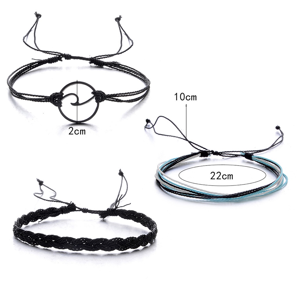 Set 3 vòng tay bện dây nhiều lớp phong cách boho cho nữ