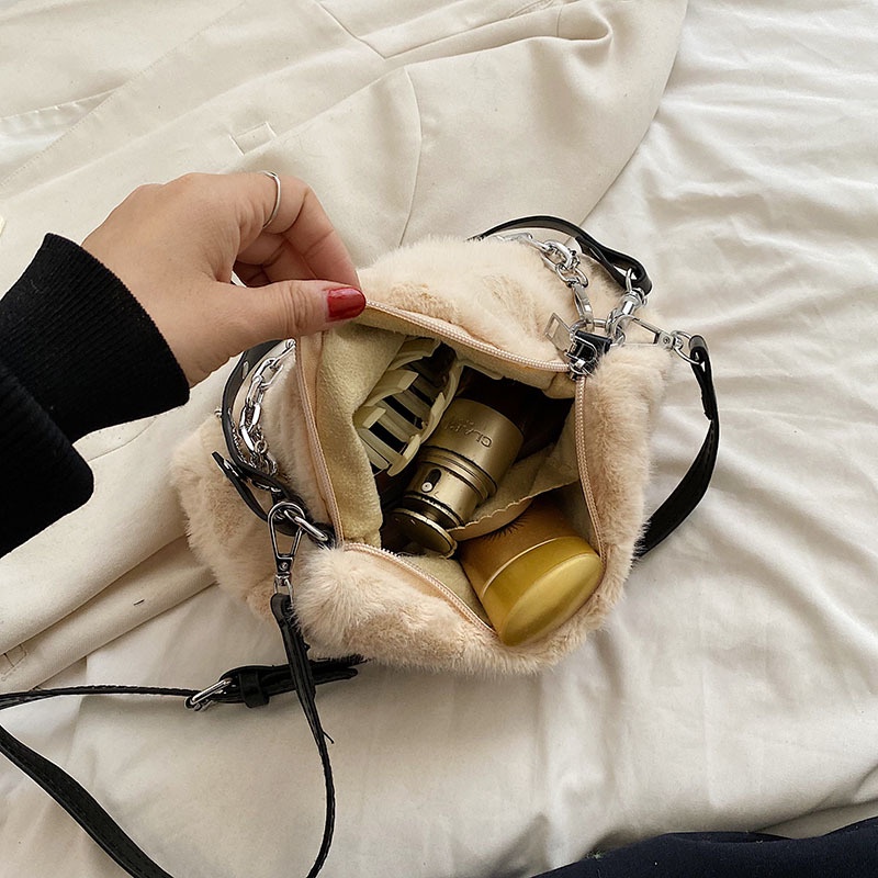 Túi Xách Đeo Vai Phủ Bông Phối Dây Xích Thời Trang Mùa Thu Mới 2022 Dành Cho Nữ