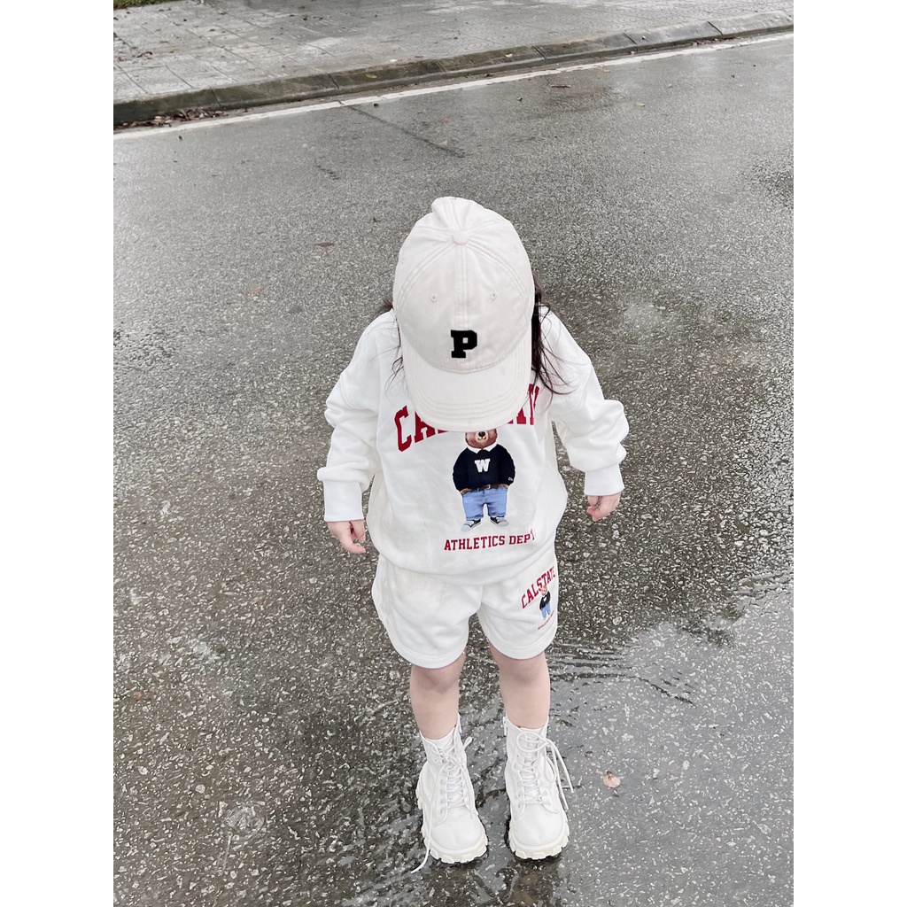 Set áo nỉ quần short Calstate redview cho bé , bộ áo sweater trẻ em unisex , Kid_genZ