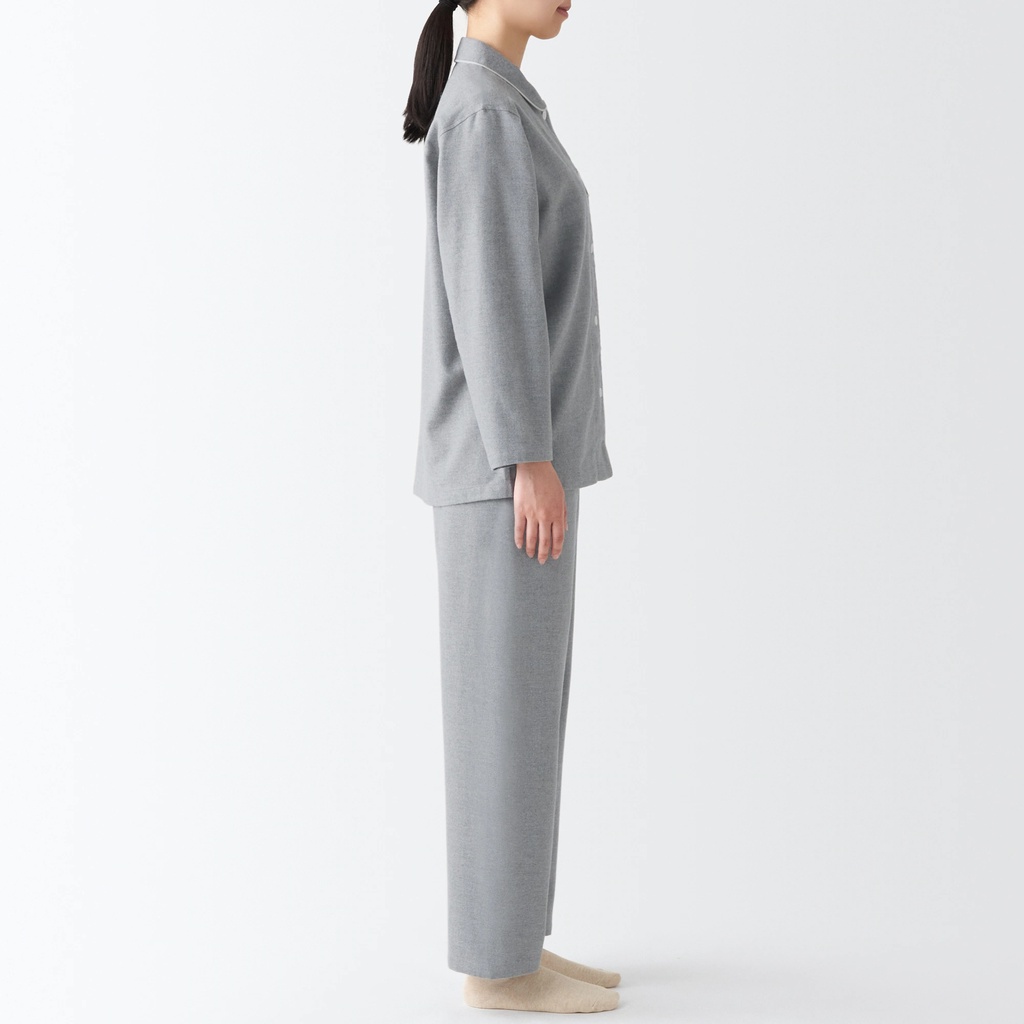 Muji Bộ Pyjama Không Đường May Sườn Vải Flannel