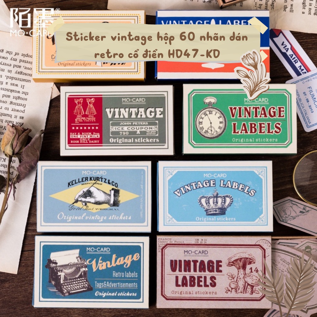 Sticker vintage trang trí hộp 60 nhãn dán cổ điển HD47-KD