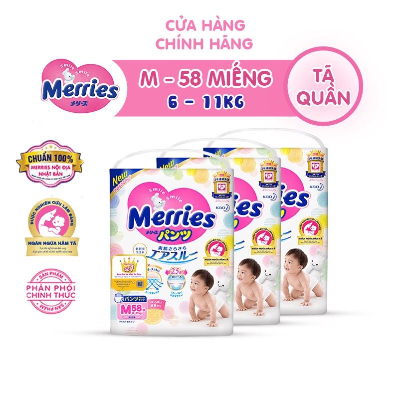[Merries Cộng miếng Quần M58] Tã/Bỉm Quần Merries Nội Địa Nhật cộng miếng M58 (6-11kg)