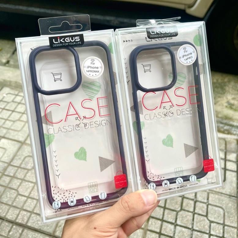 Ốp lưng Likgus trong cứng viền màu cho iPhone 14, 14 Pro, 14 Plus, 14 Pro Max chống sốc không ố màu