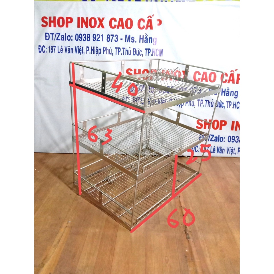 Kệ treo LA úp chén dĩa 3 tầng INOX Cao Cấp SUS 304 - Mã TRLA3T46I3 -