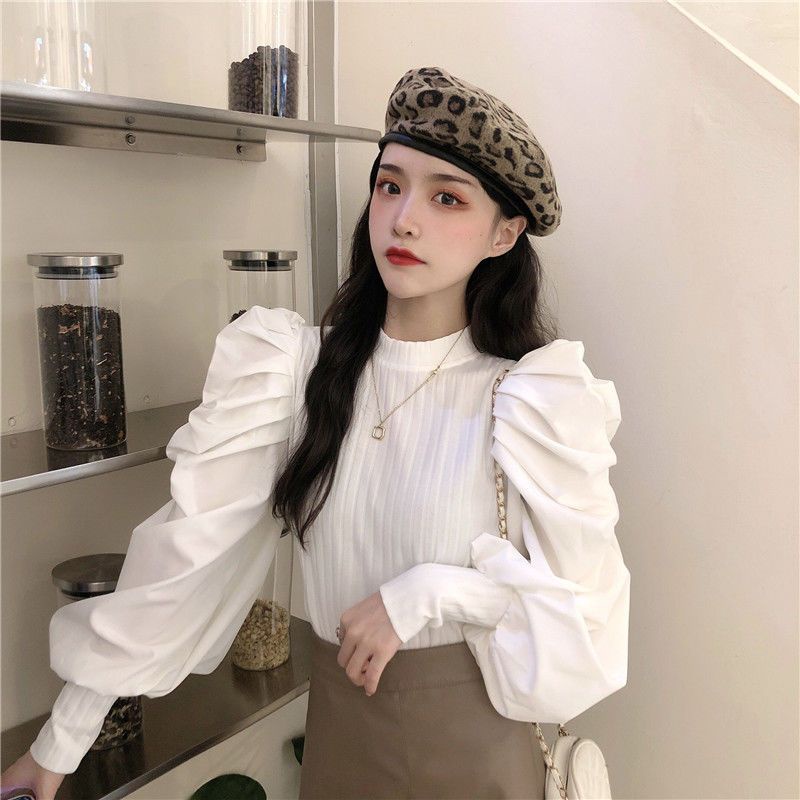 Áo Dệt Kim Tay Phồng Dài Dáng Ôm Xinh Xắn Thời Trang Retro