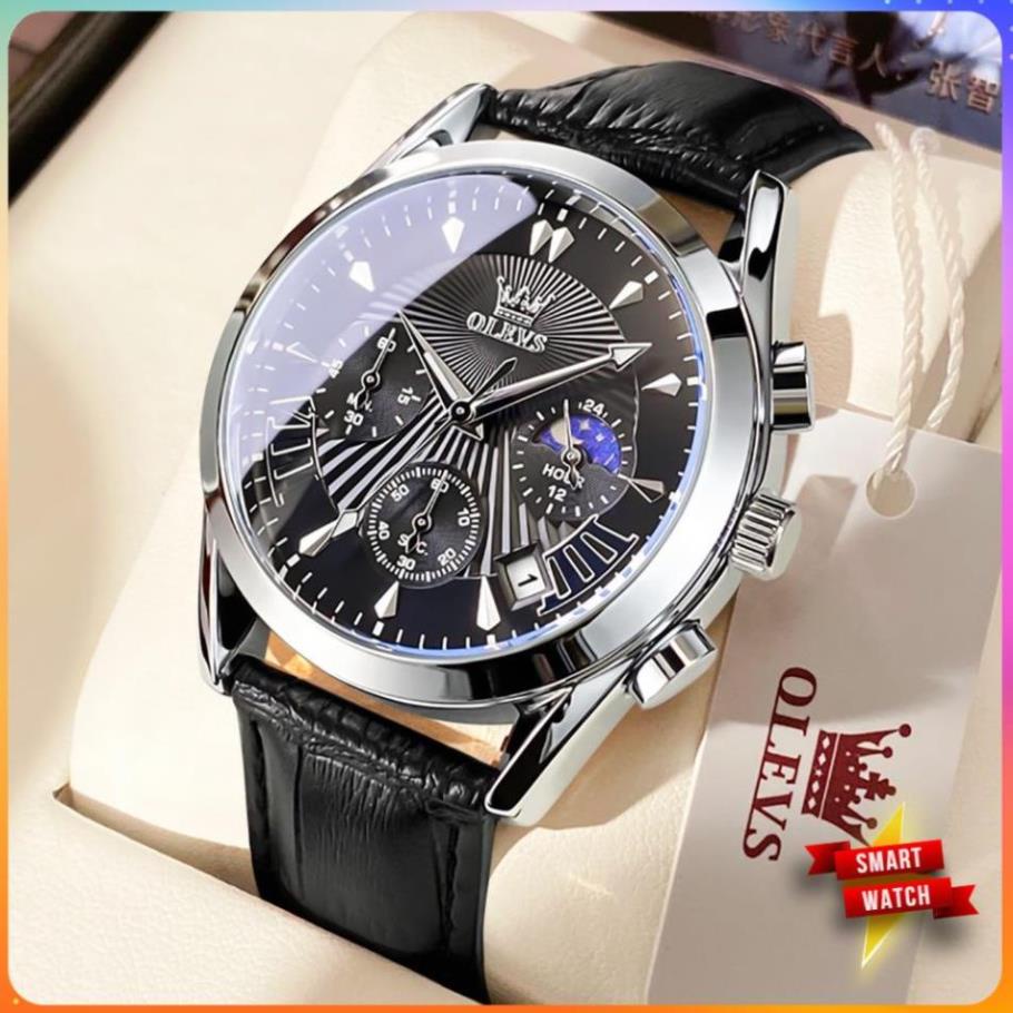 Đồng hồ nam chính hãng OLEVS 2876 dây da bò Chống thấm nước sâu hiệu ứng phát sáng