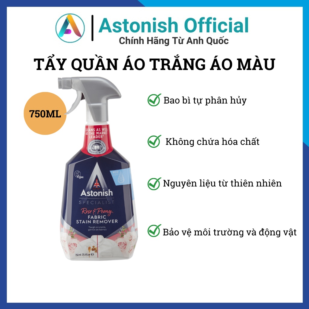 Tẩy trắng quần áo ASTONISH chai xịt tẩy quần áo trắng áo màu vải không phai C6910 750ml