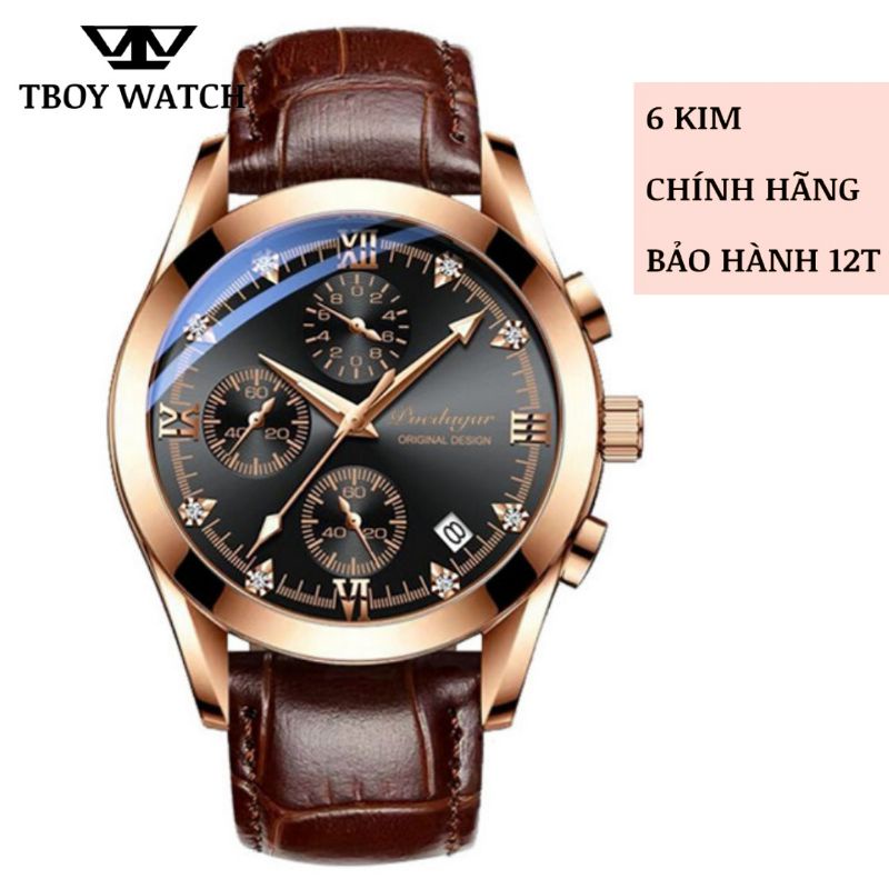 Đồng hồ nam dây da chính hãng POEDAGAR 808 cao cấp 6 KIM sang trọng thời trang trẻ trung