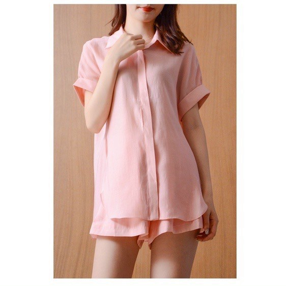 Set bộ áo sơ mi dáng suông và quần ngắn Gu Fashion