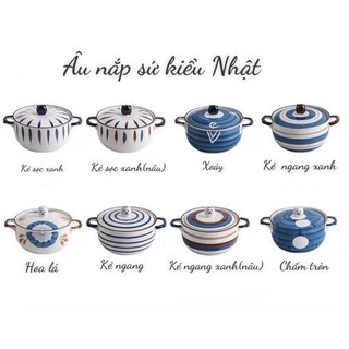 Thố sứ có nắp xanh trắng