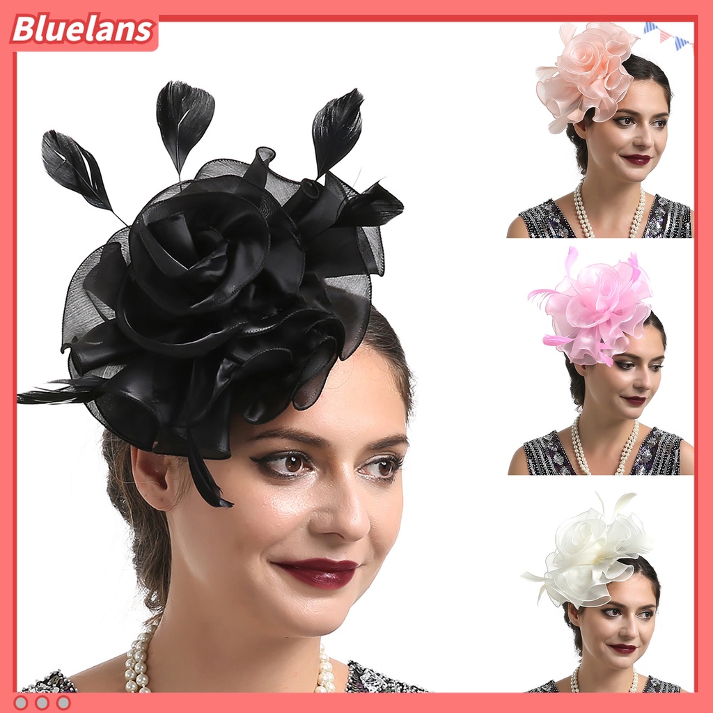 Mũ Lưới Trùm Đầu Màu Trơn Đính Hoa Và Lông Vũ Mini 48h