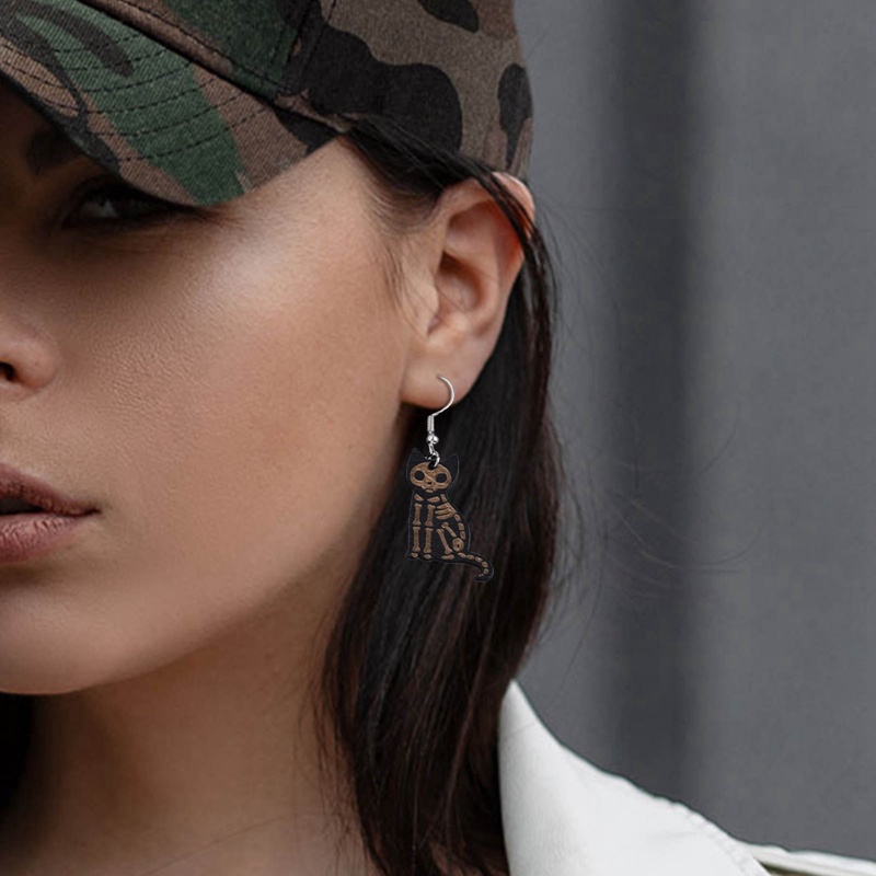 Bông Tai Dạng Xỏ Hình Mèo Đen Bằng Acrylic Dễ Thương Cho Nữ