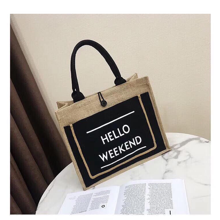 Túi cói phong cách Hàn Quốc đi biển đi chơi du lịch túi HELLO WEEKEND Mẫu Mới Siêu Hot 2022