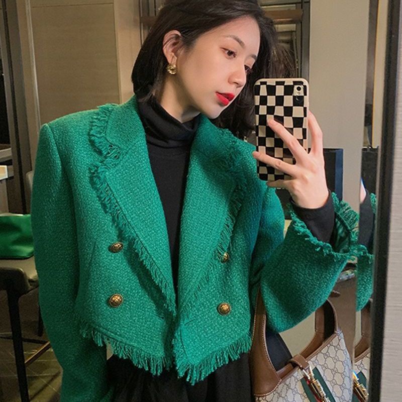 Áo Khoác Dáng Ngắn Phối Tua Rua Thời Trang Xuân Thu Cho Nữ