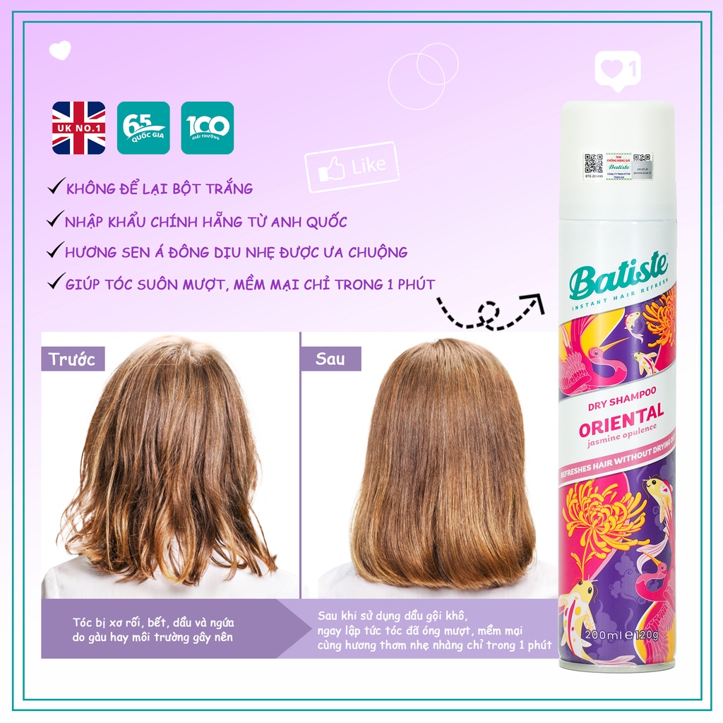 Dầu Gội Khô Batiste Hương Hoa Á Đông Sang Trọng Quý Phái - Batiste Dry Shampoo Pretty & Opulent Oriental 200ml