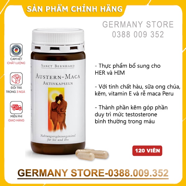 Viên nang tăng cường sinh lý nam nữ Sanct Austern maca tinh chất Hàu maca, 120 viên