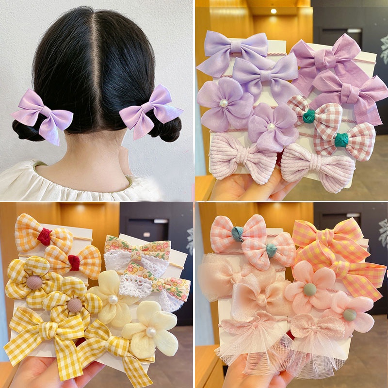 Set 10 Dây Cột Tóc Co Giãn Gắn Nơ Hoa Dễ Thương Cho Bé Gái dây buộc tóc cho bé băng đô cho bé dây buộc tóc scrunchies phụ kiện tóc dây cột tóc