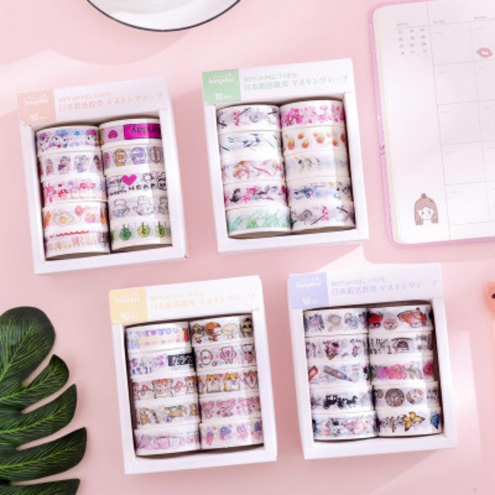 Set 10 cuộn washi tape Pison loại lớn nhiều mẫu đa dạng - BK008 - 1 bộ