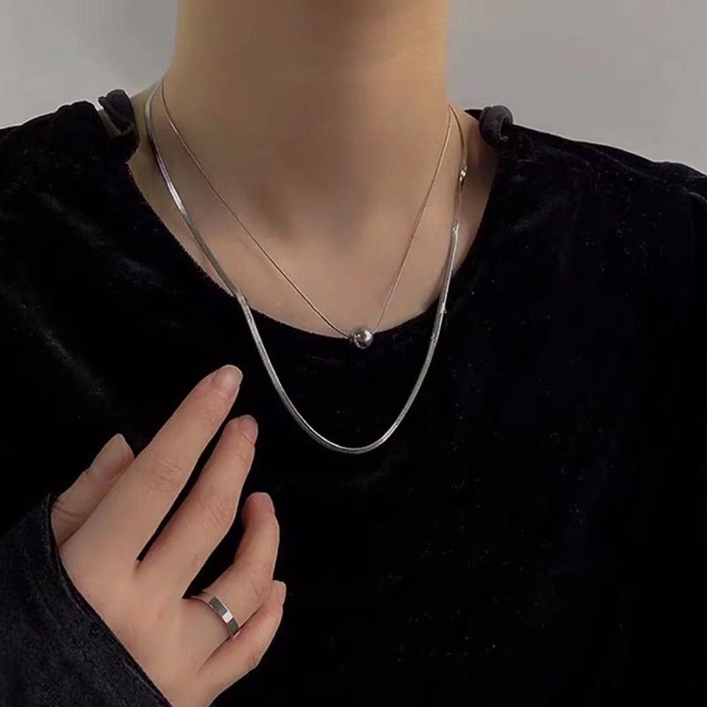 AROMA Vòng Cổ Hai Lớp Mặt Hình Xương Rắn Phong Cách Hàn Quốc Đơn Giản