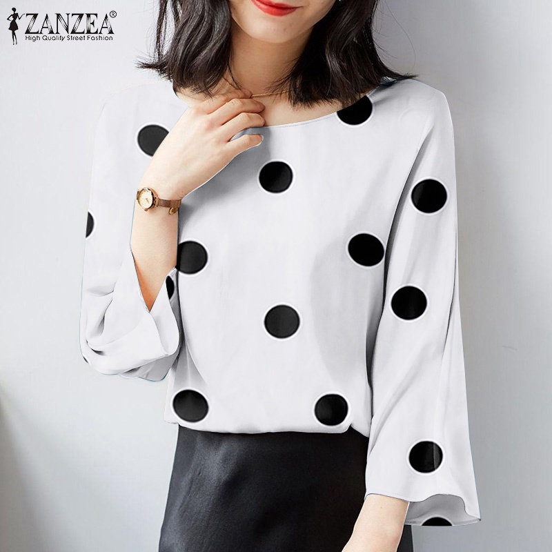 Áo ZANZEA tay lỡ 3/4 in chấm bi thời trang cho nữ