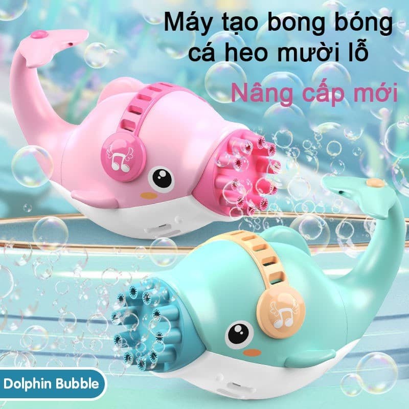 Máy bắn bong bóng cá heo 10 nòng cho bé - Máy máy phun thổi bong bóng xà phòng hình cá heo