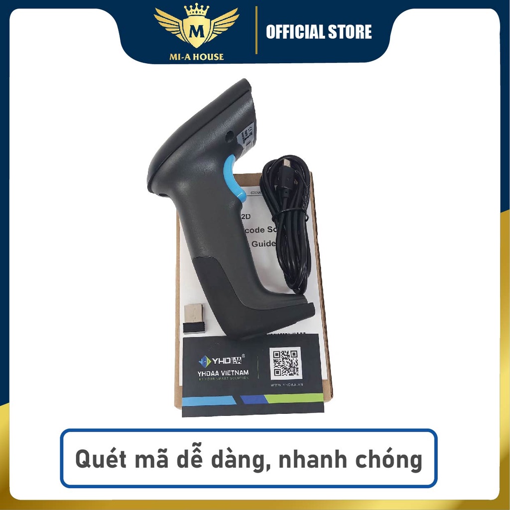 Máy bắn mã vạch không dây YHD 6200DW 2D, Máy quét mã vạch Barcode(1D) Qrcode(2D), Đầu đọc mã vạch dùng trên Laptop, PC