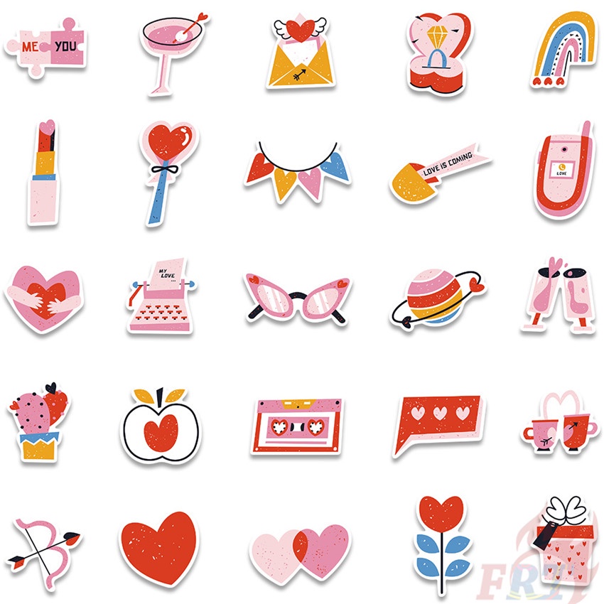 Bộ 100 Cái ❉ Sticker Dán Trang Trí Màu Hồng Xinh Xắn Đáng Yêu ❉ Sticker Dán Tường Chống Thấm Nước Họa Tiết Doodle Hợp Thời Trang