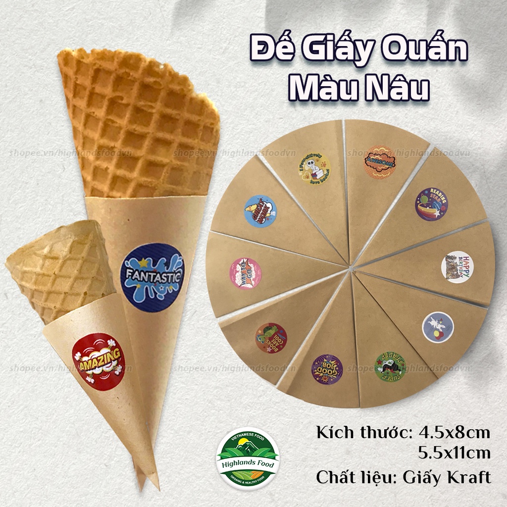Đế Giấy Quấn Vỏ Kem Ốc Quế - 50 Cái Hình Ngẫu Nhiên - KT: 4.5x8cm - 5.5x11cm
