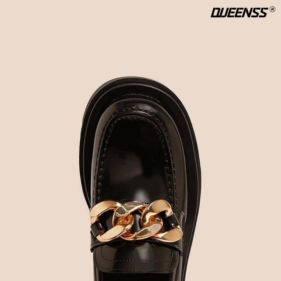 Giày Da Mũi Tròn Đế Dày Phong Cách Anh Quốc 2022 Cá Tính Cho Nữ