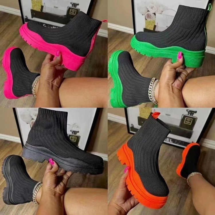 Giày Bốt Đế Dày Mũi Tròn Nhiều Màu Sắc Thời Trang Cho Nữ Size 35-43