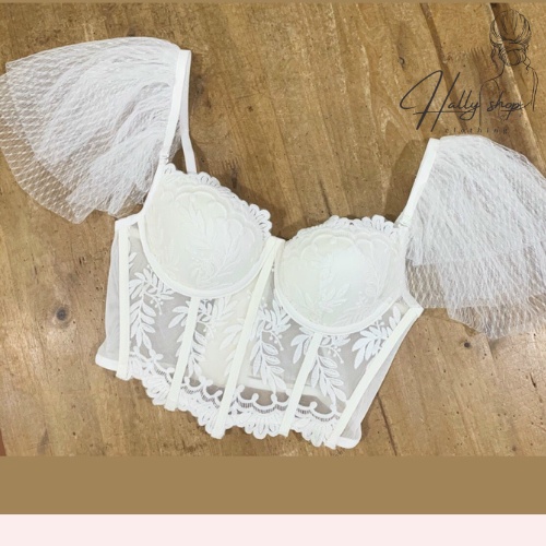 Áo bra corset áo corset ren hoa nổi tay cánh tiên có gọng mút HL004