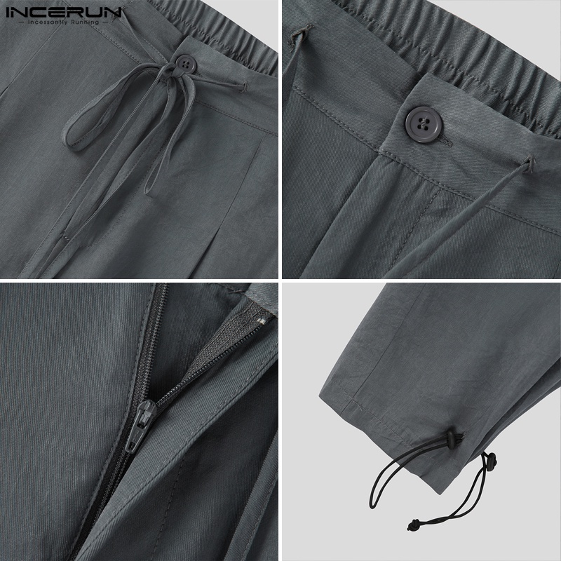 Quần baggy INCERUN dài ống rộng thiết kế dây rút phong cách punk cá tính thời trang cho nam