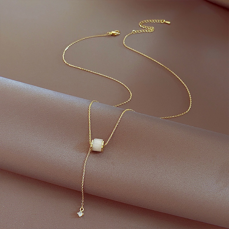 Dây Chuyền Thép Titan Đính Đá Opal Sang Trọng Cho Nữ