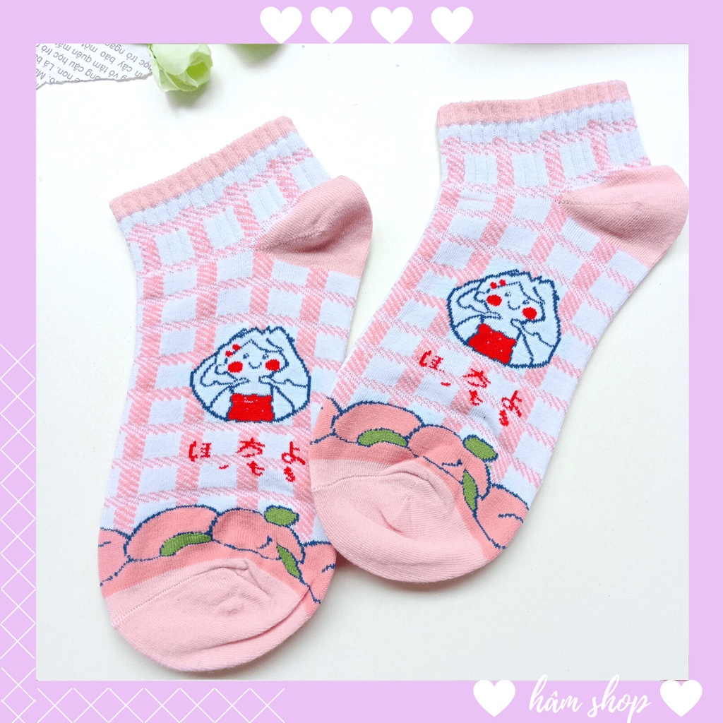 Tất Nữ Cổ Ngắn Cotton Họa Tiết Cute Phong Cách Hoạt Hình Hàn Quốc Dễ Thương Thoáng Mát Co Giãn 4 Chiều